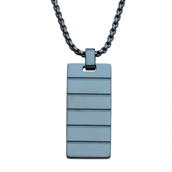 Cobalt Blue Ridged Dog Tag Necklace