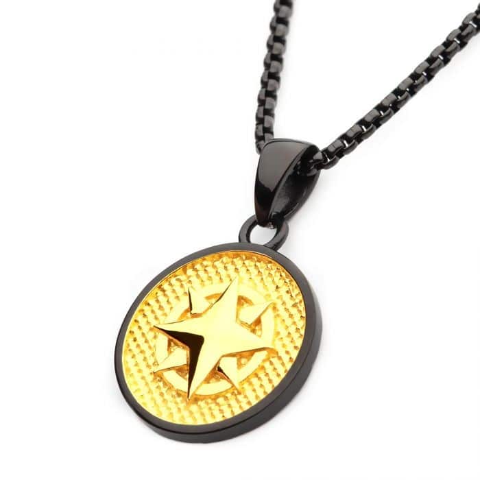 18kt Gold IP Wayfinder Compass Medallion Necklace