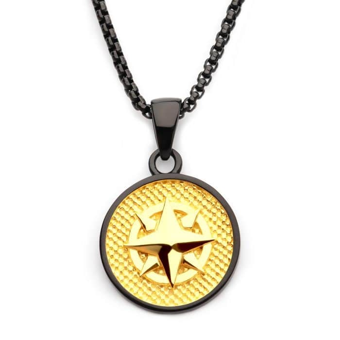 18kt Gold IP Wayfinder Compass Medallion Necklace