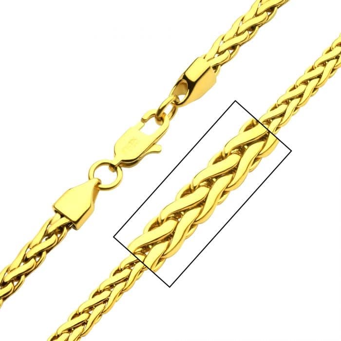 Stainless Steel Spiga Chain Necklace - gold tone