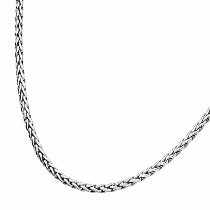 Stainless Steel Spiga Chain Necklace - silver tone