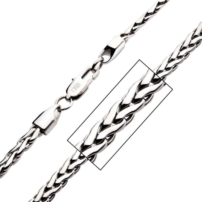 Stainless Steel Spiga Chain Necklace - silver tone