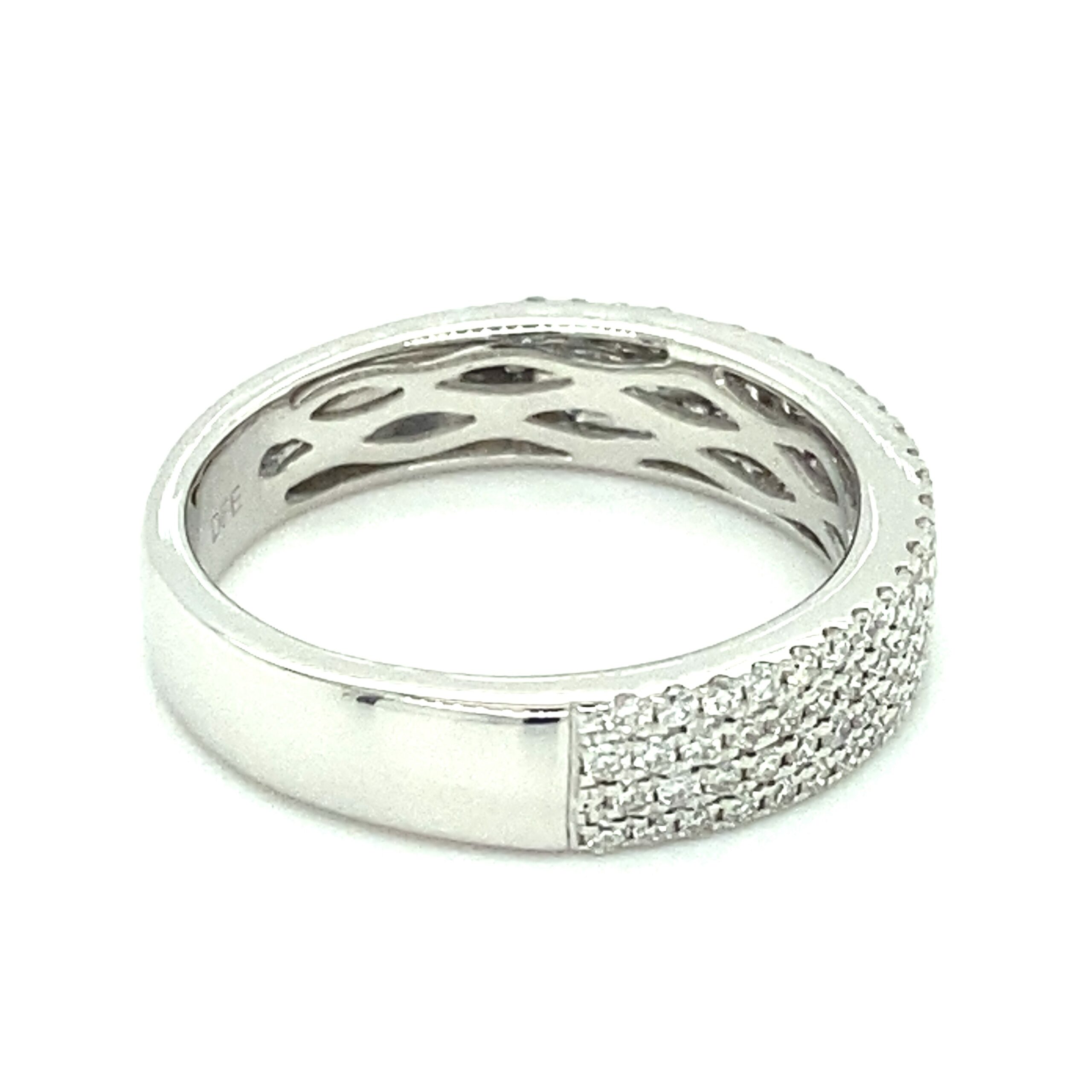 Triple-Row Pave Diamond Band in 14k White Gold