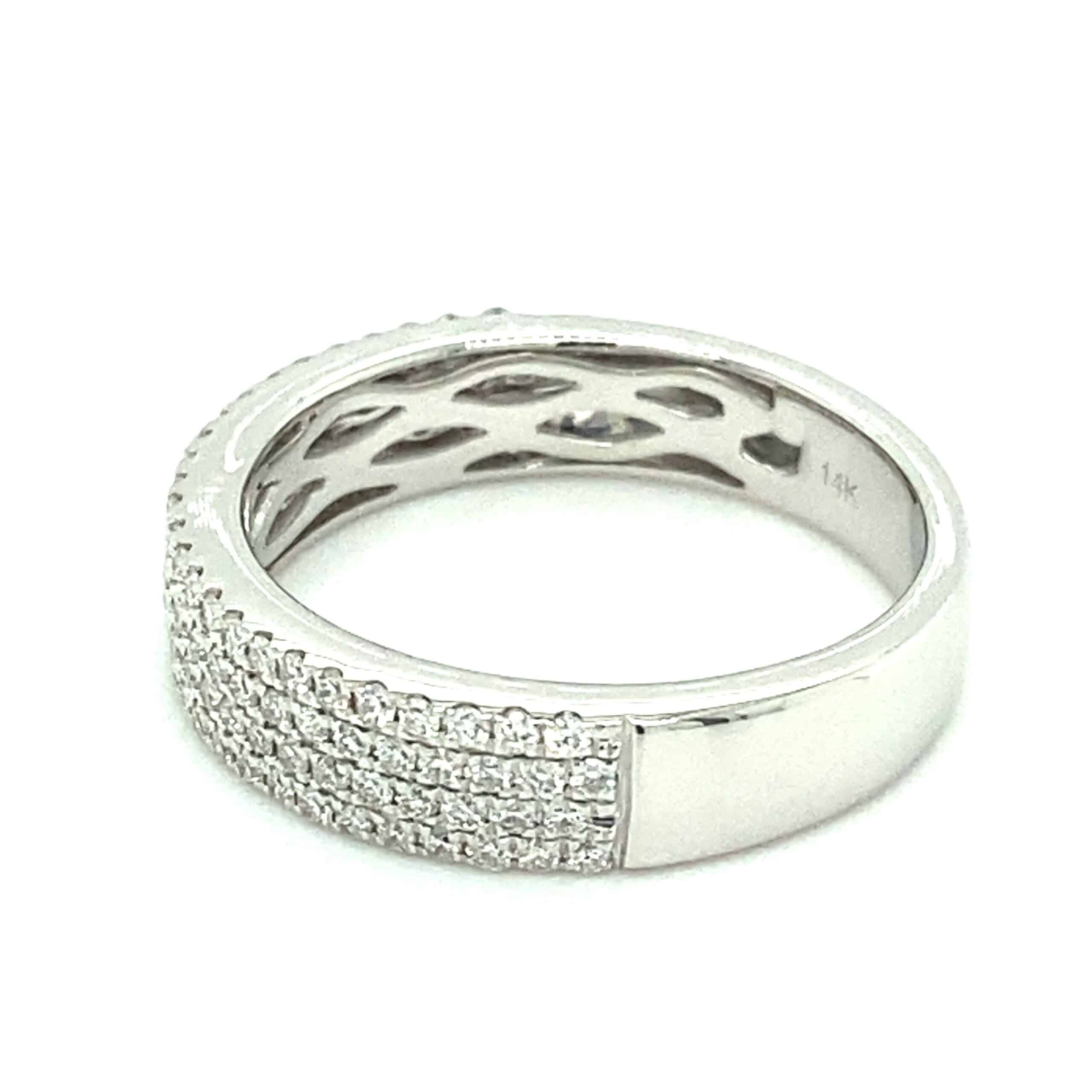 Triple-Row Pave Diamond Band in 14k White Gold