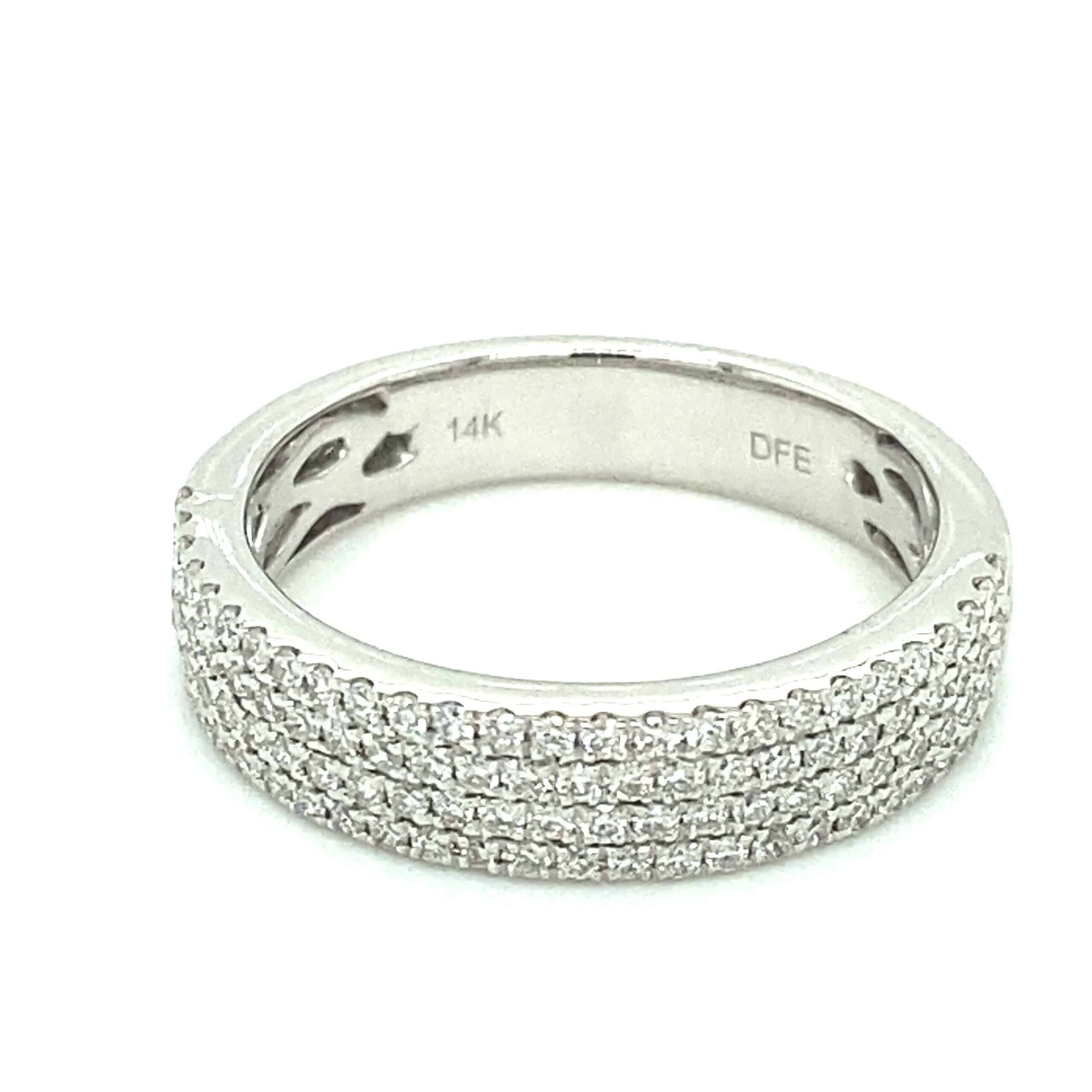 Triple-Row Pave Diamond Band in 14k White Gold
