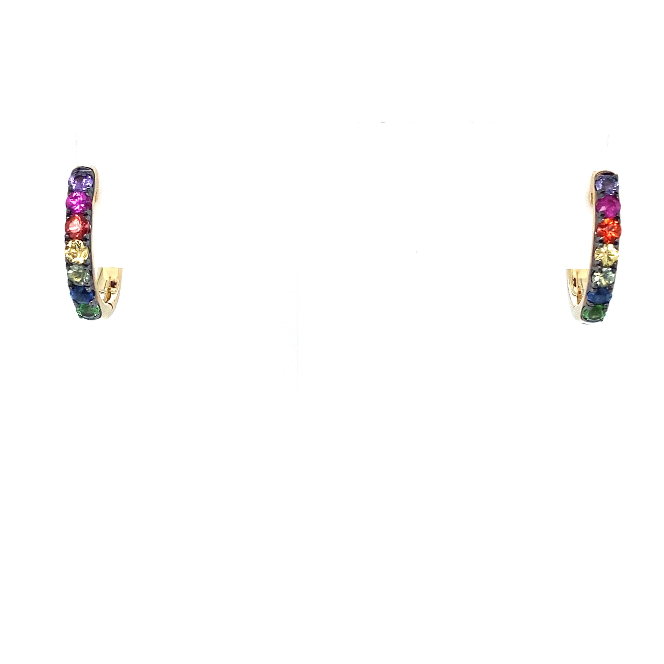 Multi-Color Sapphire Huggie Hoop Earrings in 14k Yellow Gold by Effy