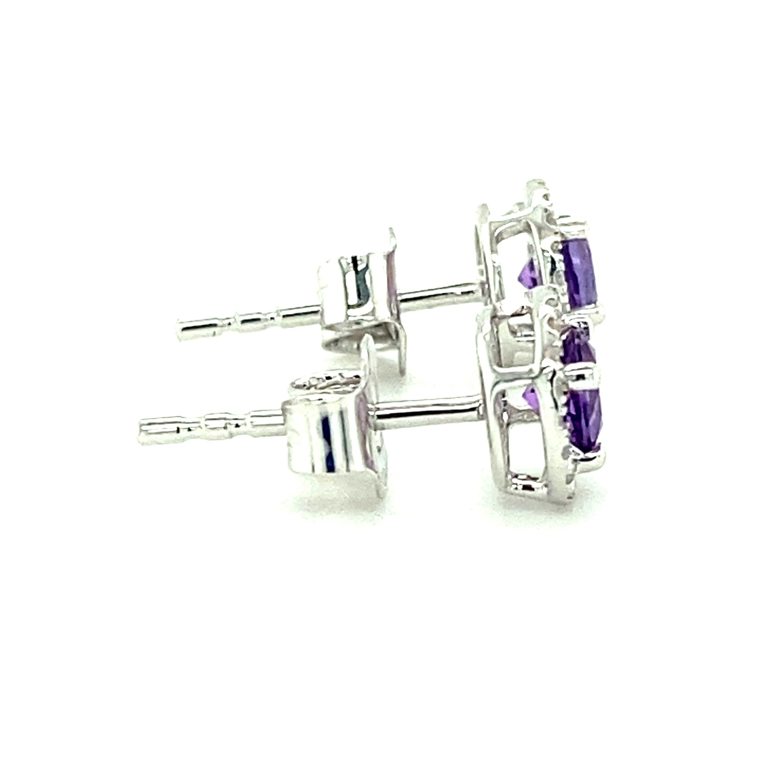 Amethyst and Diamond Halo Stud Earrings in 14k Yellow Gold by Lali