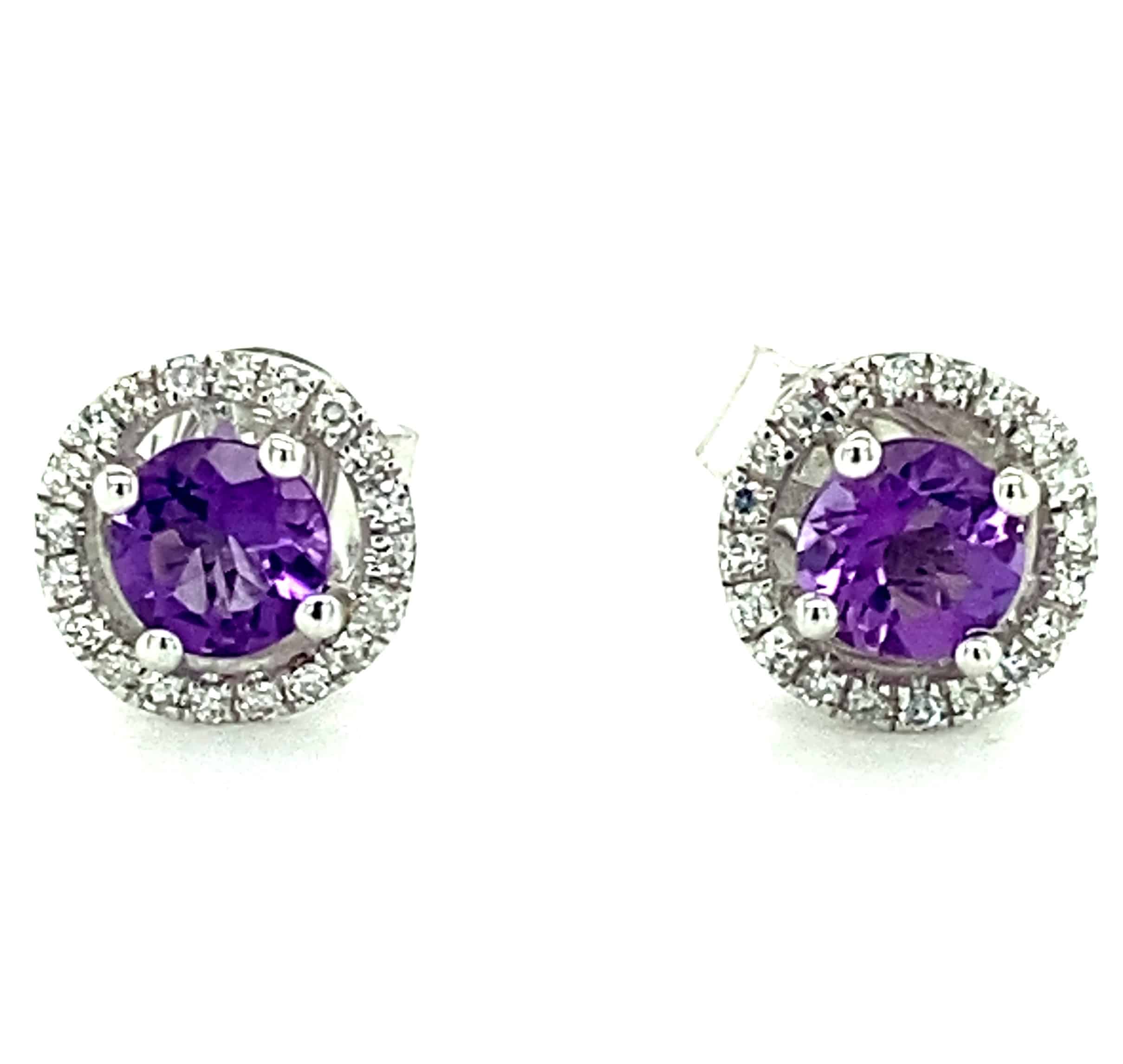 Amethyst and Diamond Halo Stud Earrings in 14k Yellow Gold by Lali