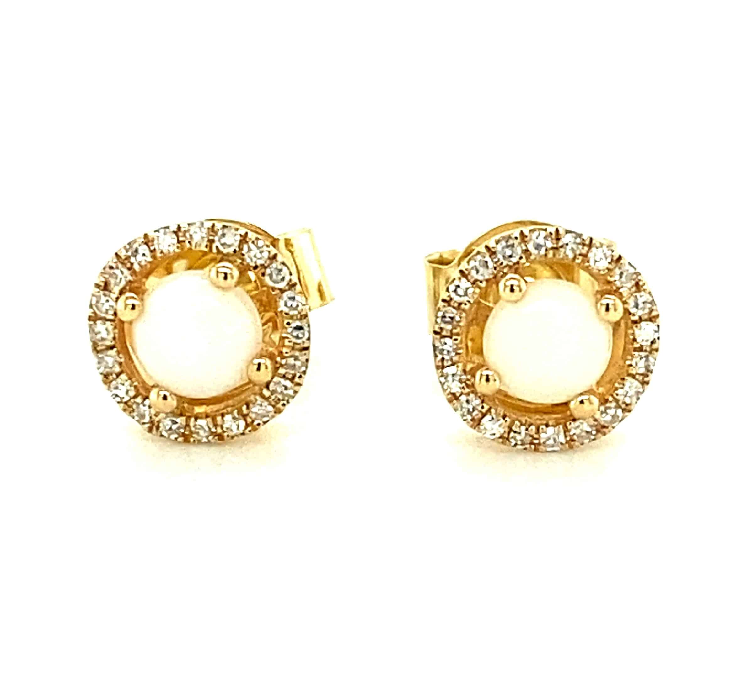 Opal and Diamond Halo Stud Earrings in 14k Yellow Gold by Lali