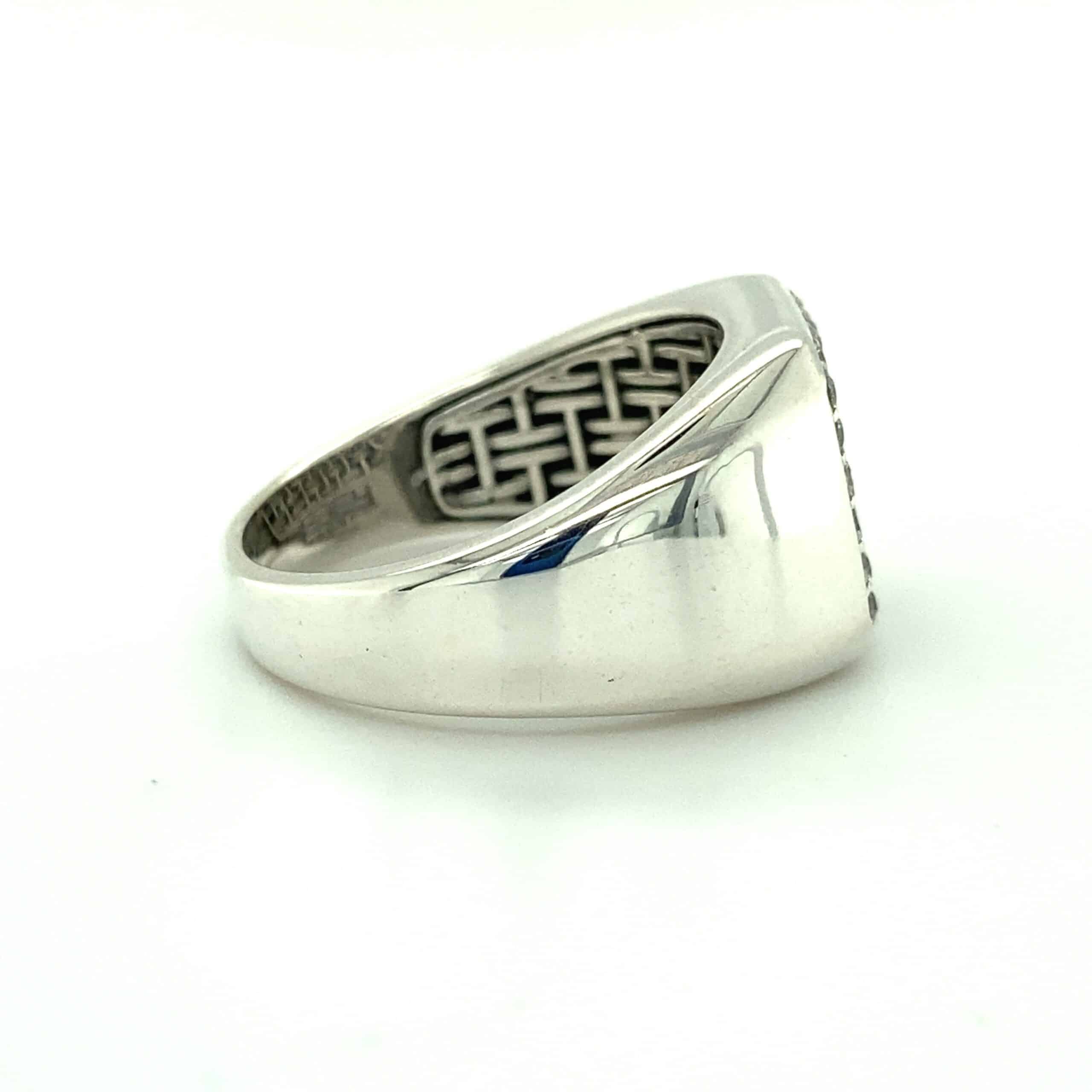 White Sapphire Signet Ring in Sterling Silver and 18k Yellow Gold by Effy