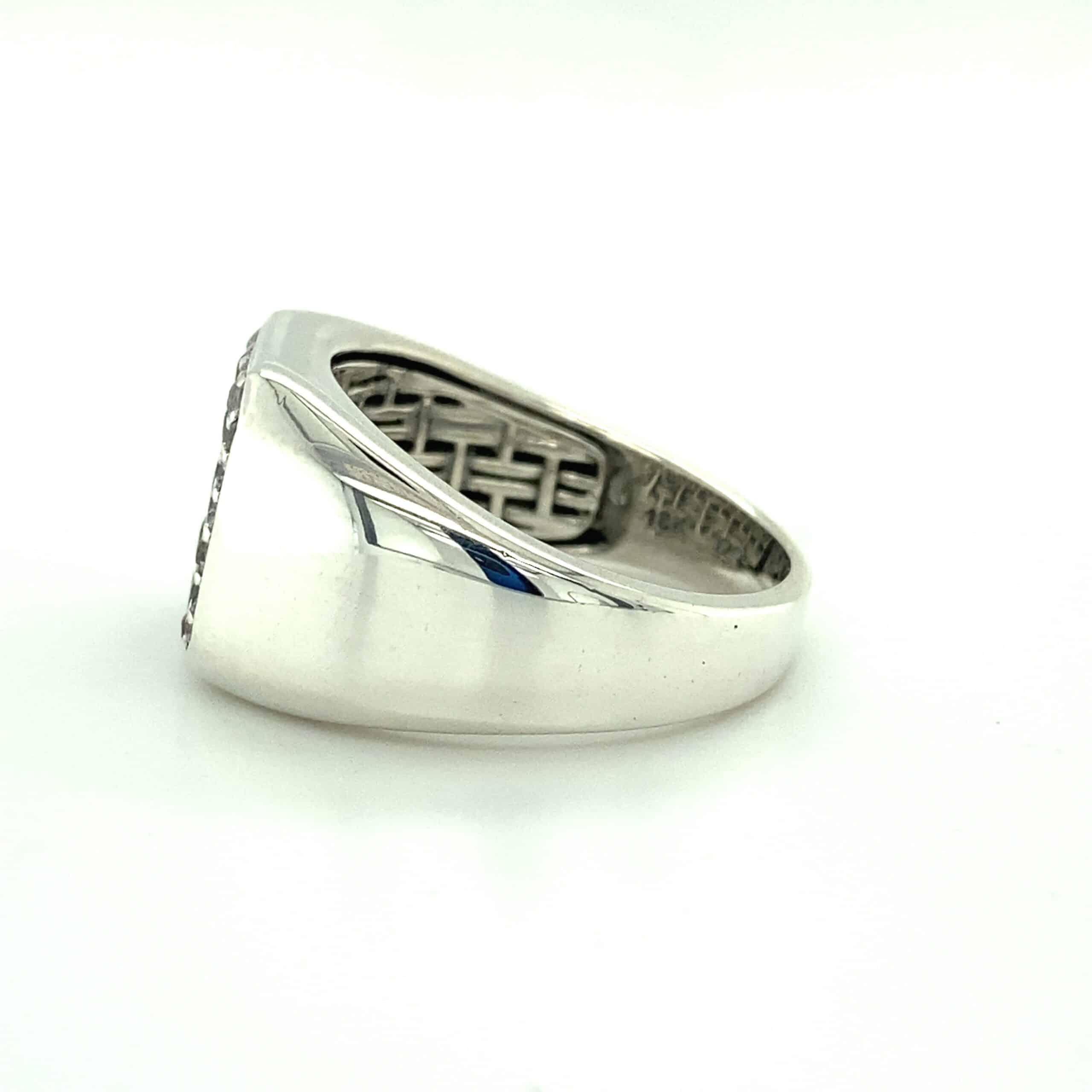 White Sapphire Signet Ring in Sterling Silver and 18k Yellow Gold by Effy