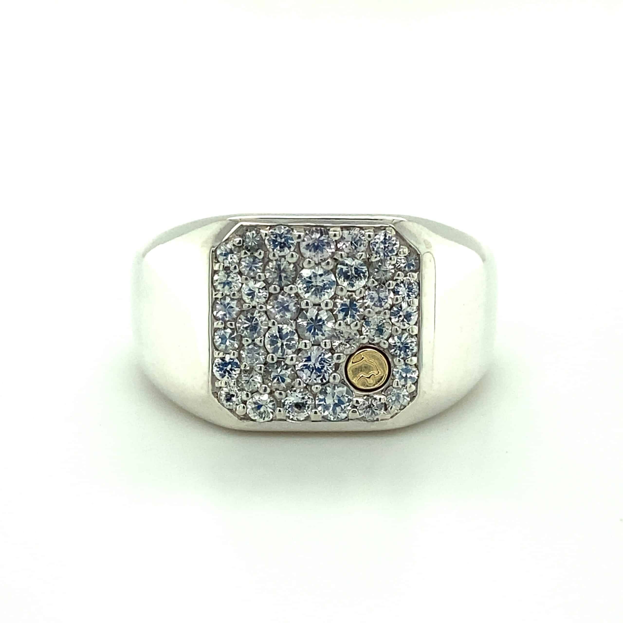 White Sapphire Signet Ring in Sterling Silver and 18k Yellow Gold by Effy