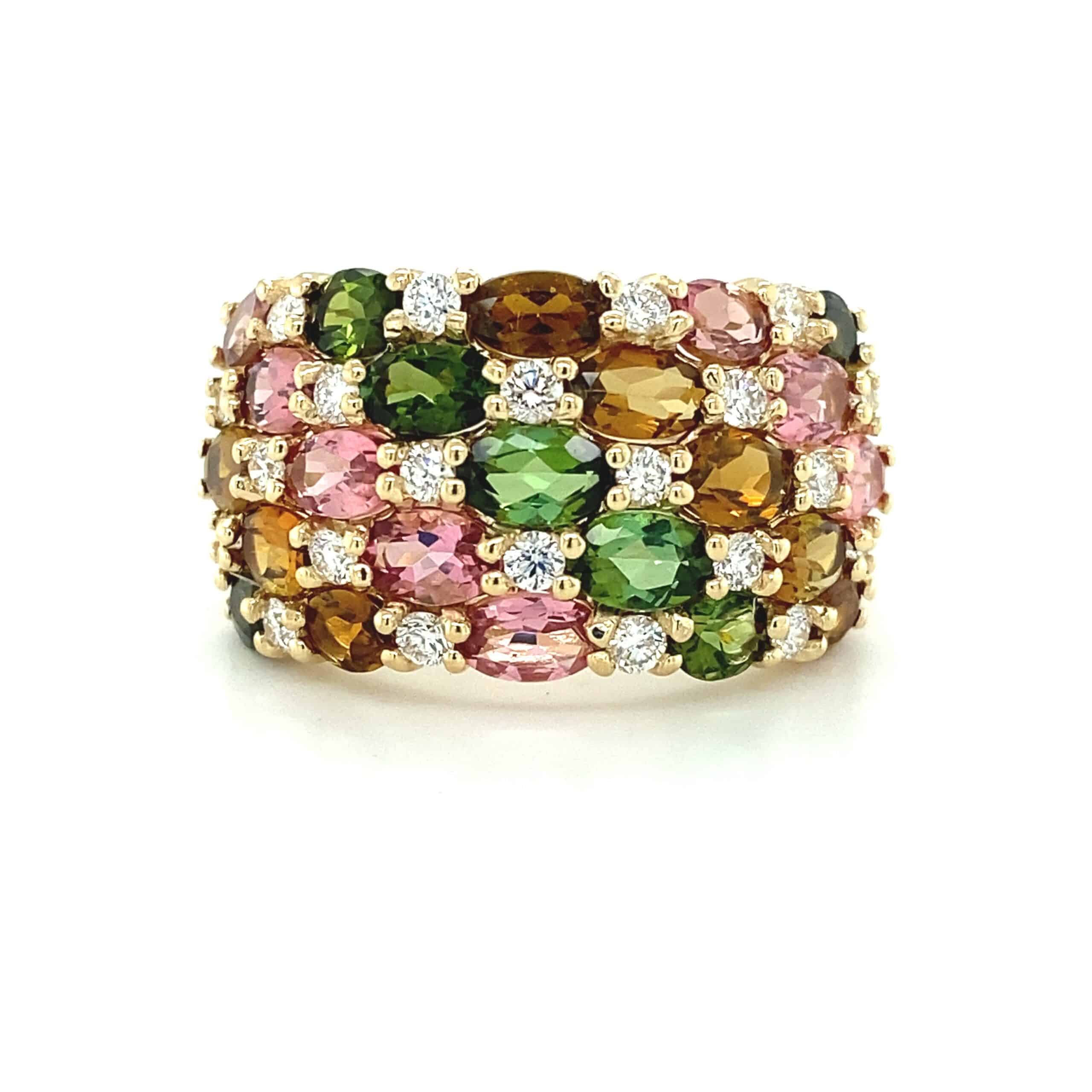 Tourmaline and Diamond Multi-Row Band in 14k Yellow Gold by Effy