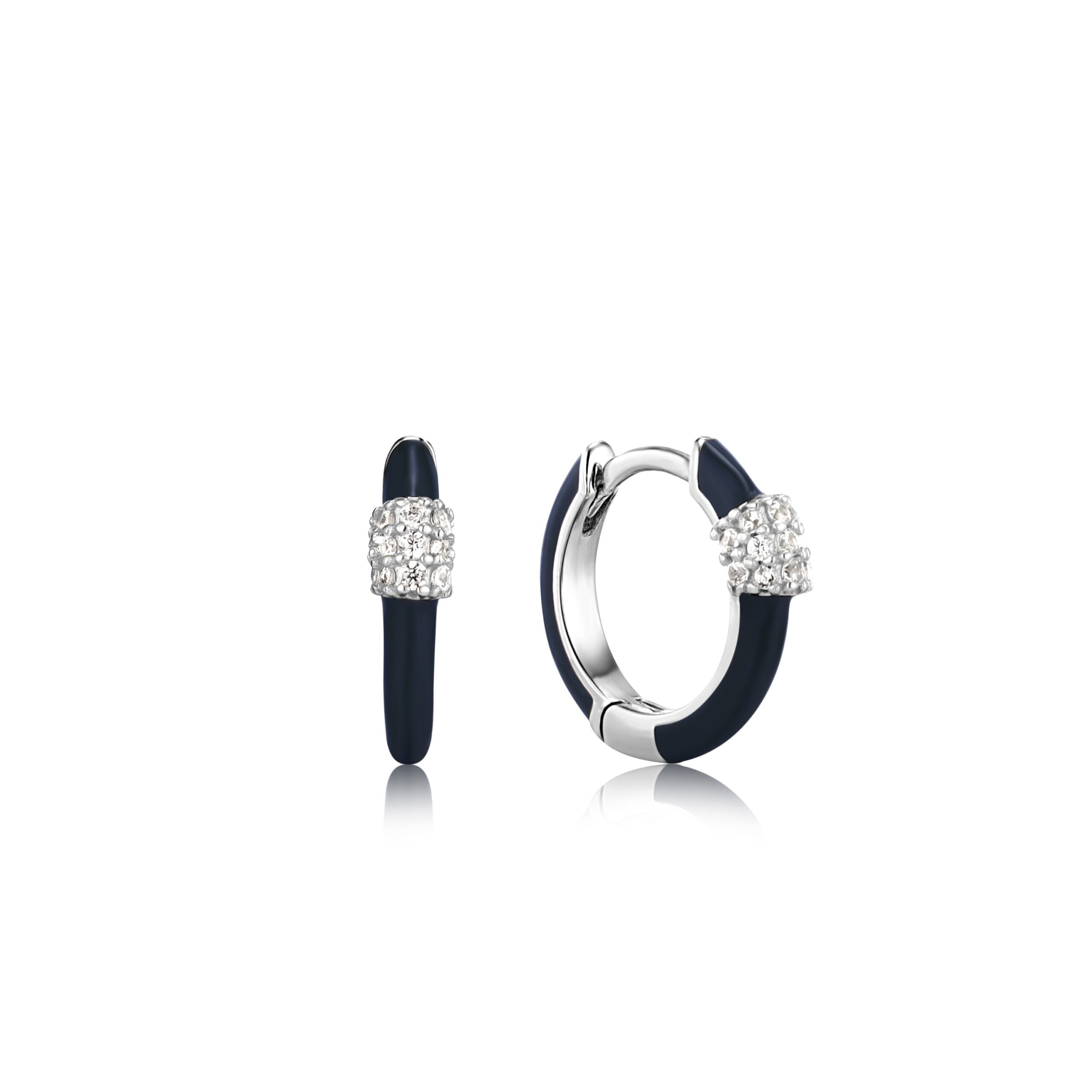 Navy Blue Enamel Carabiner Huggie Hoops in Sterling Silver by Ania Haie