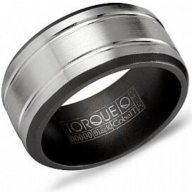 Black and White Cobalt Double Groove Comfort Fit Band by Crown Ring