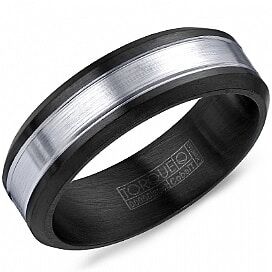 Black and White Cobalt Satin Finish Comfort Fit Band by Crown Ring