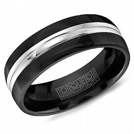 Black and White Cobalt Polished Center Groove Comfort Fit Band by Crown Ring