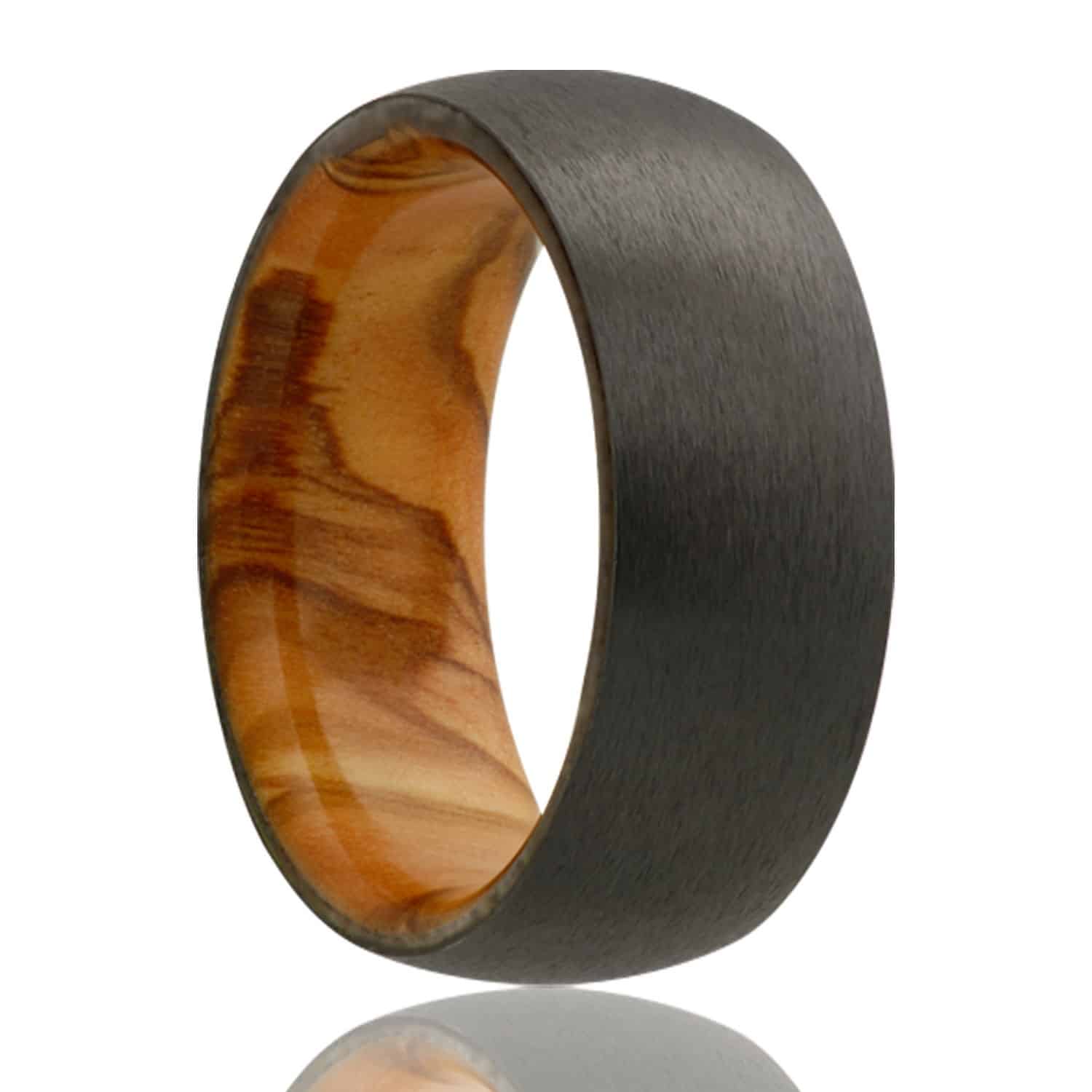 Black Zirconium Comfort Fit Band with Olive Wood Interior Sleeve
