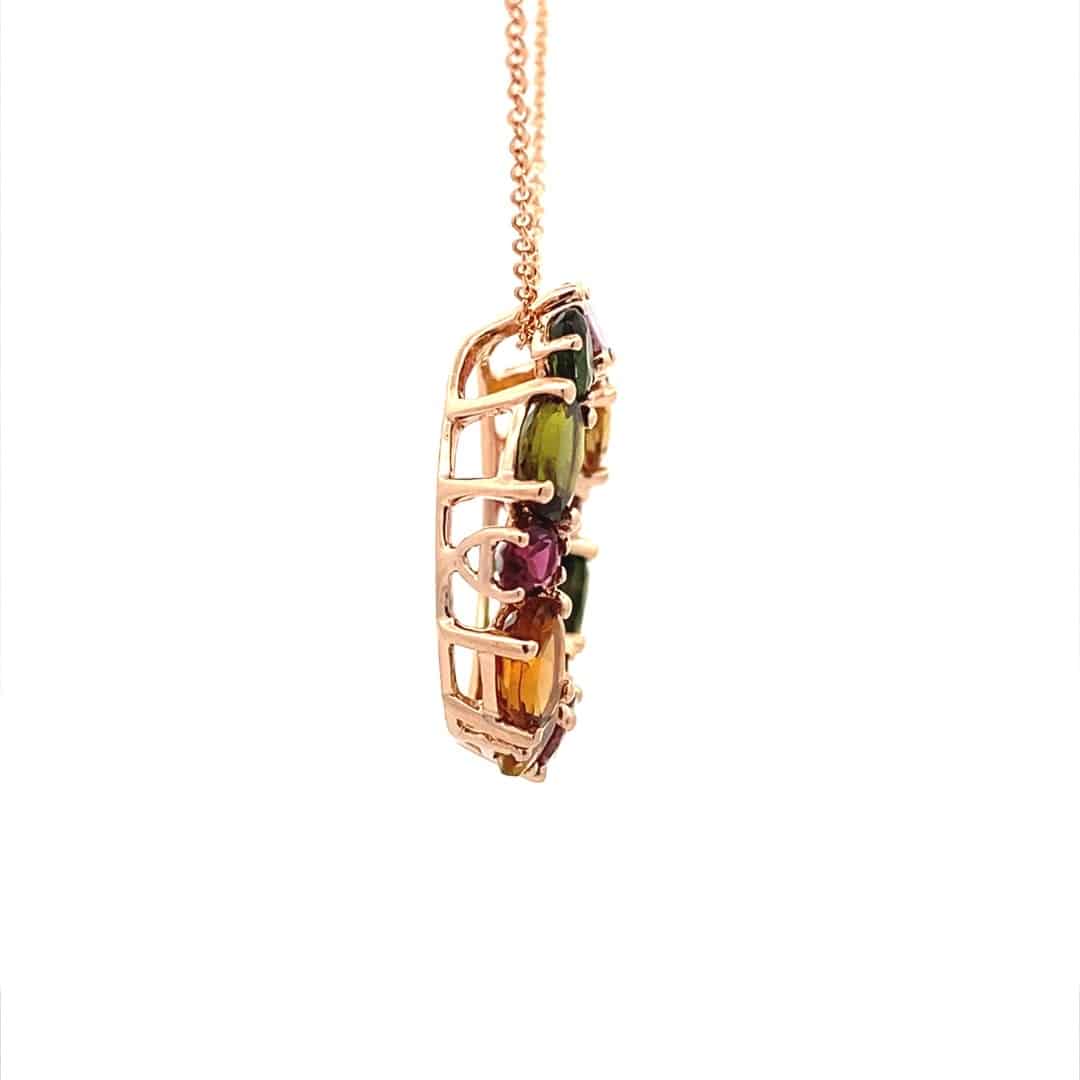 Multi-Color Tourmaline Circle Pendant Necklace in 14k Rose Gold by Effy