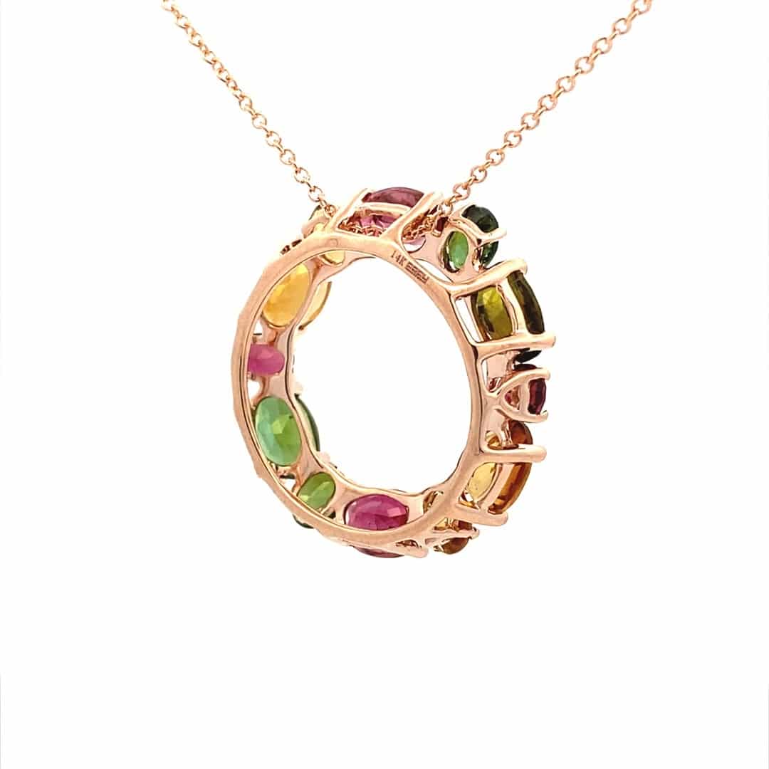 Multi-Color Tourmaline Circle Pendant Necklace in 14k Rose Gold by Effy