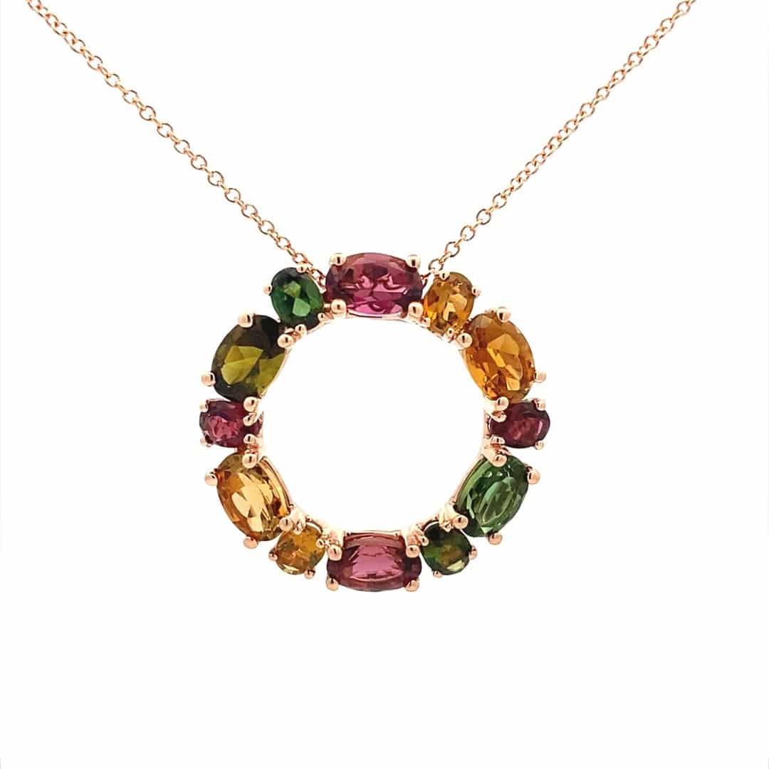 Multi-Color Tourmaline Circle Pendant Necklace in 14k Rose Gold by Effy