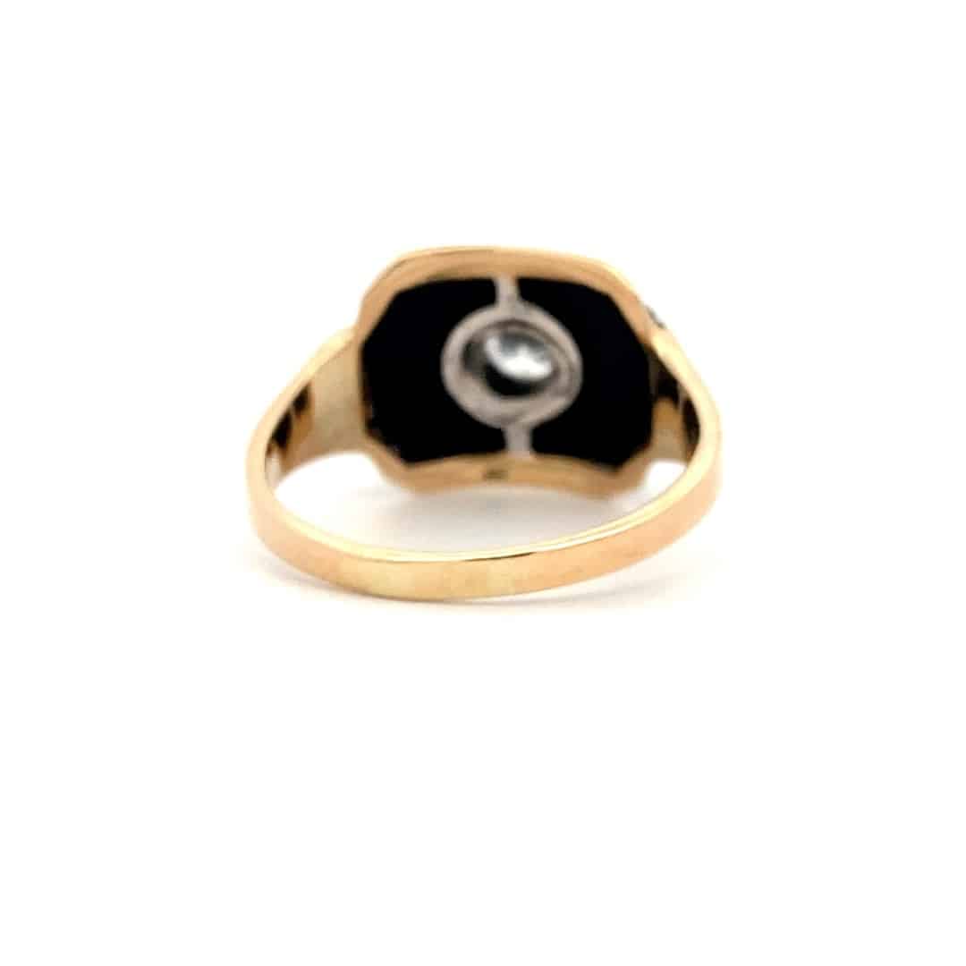 Estate Vintage Onyx and Diamond Ring in 14k Yellow and White Gold