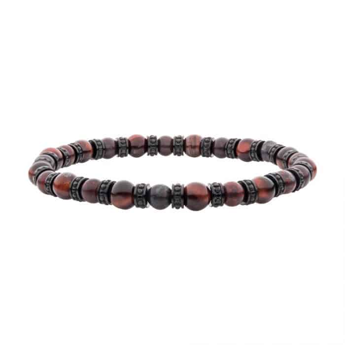 Jasper and Tiger's Eye Bead Bracelet with Stainless Steel Discs
