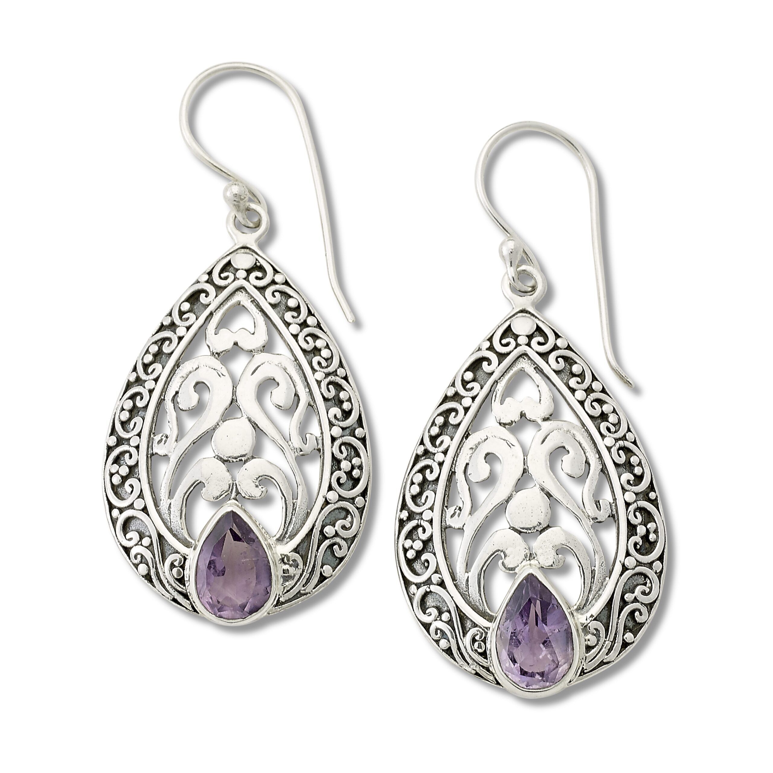Amethyst Kemala Drop Earrings in Sterling Silver