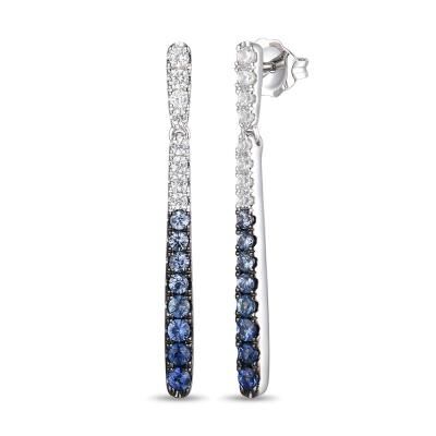 Ombre Sapphire Tapered Bar Drop Earrings in 14k White Gold