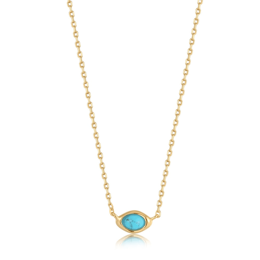 Synthetic Turquoise Wave Necklace by Ania Haie - gold tone
