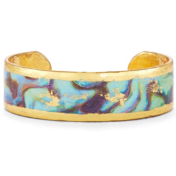 A 22 karat gold leaf cuff bracelet by Evocateur with an abalone inspired design