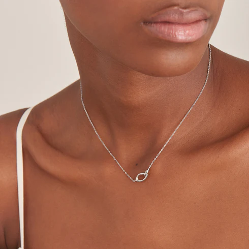 Wave Link Chain Necklace by Ania Haie - silver tone on model