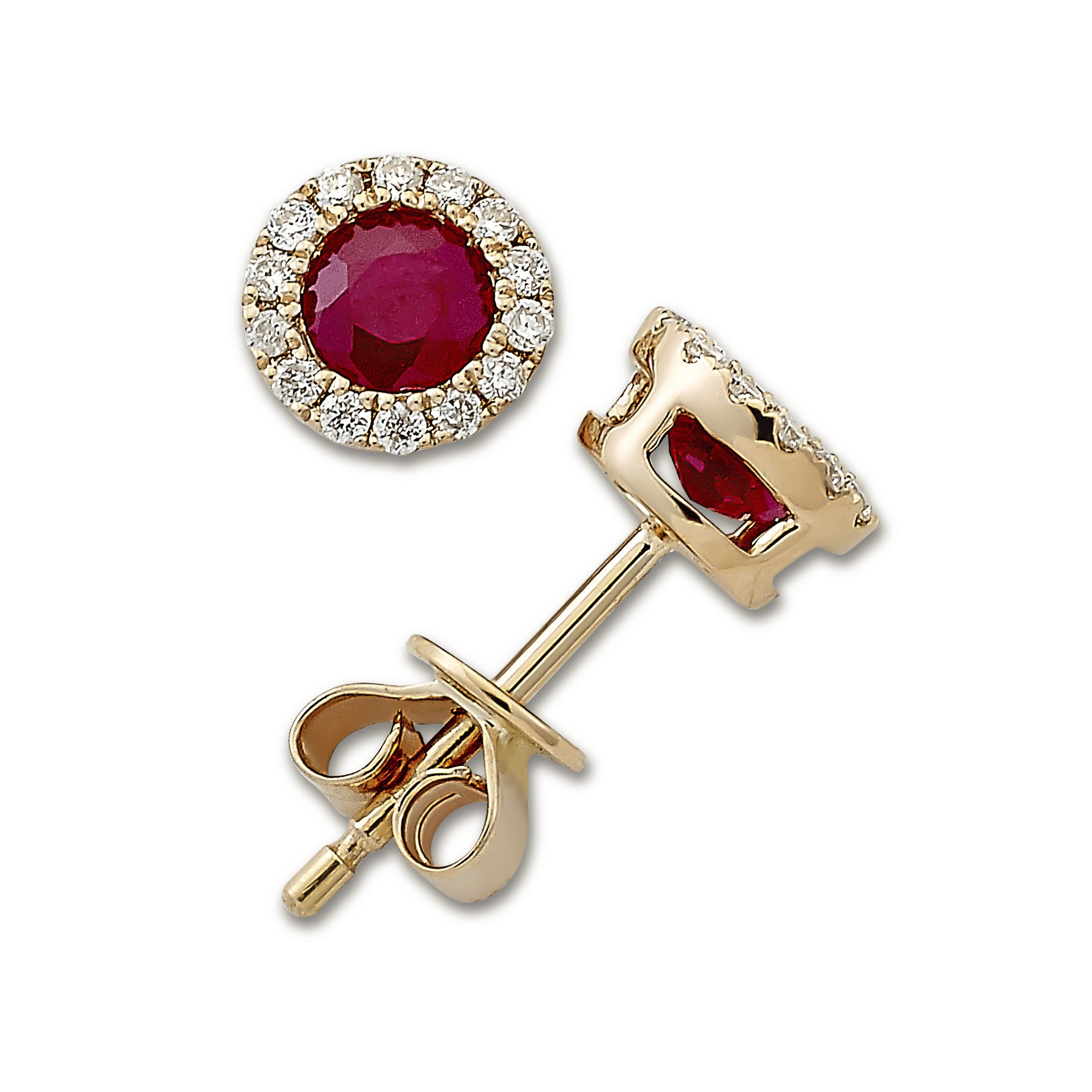 Gemstone and Diamond Halo Stud Earrings by Samuel B. ruby