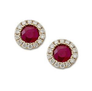 Gemstone and Diamond Halo Stud Earrings by Samuel B. ruby