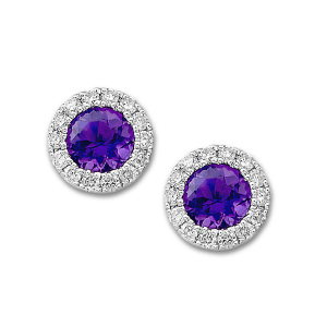 Gemstone and Diamond Halo Stud Earrings by Samuel B. amethyst