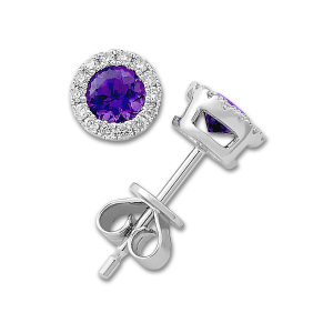Gemstone and Diamond Halo Stud Earrings by Samuel B. amethyst