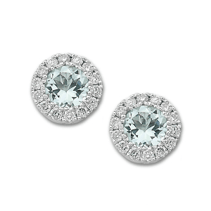 Gemstone and Diamond Halo Stud Earrings by Samuel B. aquamarine