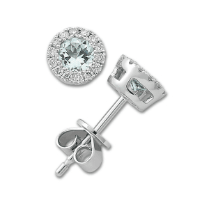 Gemstone and Diamond Halo Stud Earrings by Samuel B. aquamarine