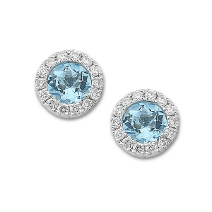 Gemstone and Diamond Halo Stud Earrings by Samuel B. blue topaz