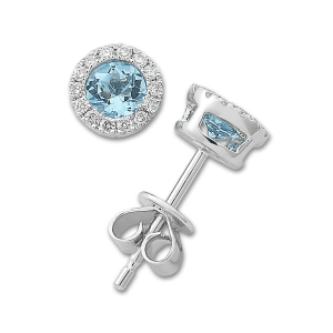 Gemstone and Diamond Halo Stud Earrings by Samuel B. blue topaz