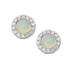 Gemstone and Diamond Halo Stud Earrings by Samuel B. opal