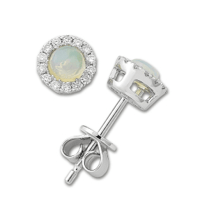 Gemstone and Diamond Halo Stud Earrings by Samuel B. opal
