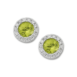 Gemstone and Diamond Halo Stud Earrings by Samuel B. peridot
