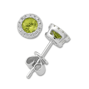 Gemstone and Diamond Halo Stud Earrings by Samuel B. peridot