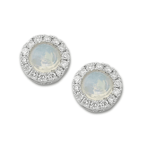 Gemstone and Diamond Halo Stud Earrings by Samuel B. moonstone