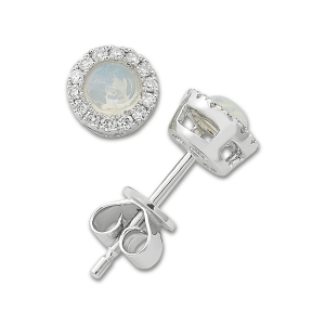 Gemstone and Diamond Halo Stud Earrings by Samuel B. moonstone