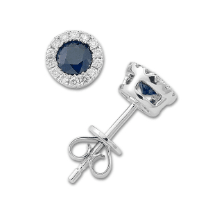 Gemstone and Diamond Halo Stud Earrings by Samuel B. sapphire