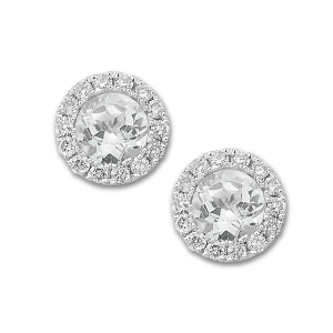 Gemstone and Diamond Halo Stud Earrings by Samuel B. white sapphire