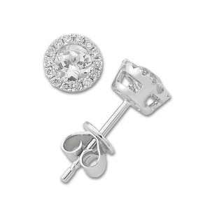 Gemstone and Diamond Halo Stud Earrings by Samuel B. white sapphire
