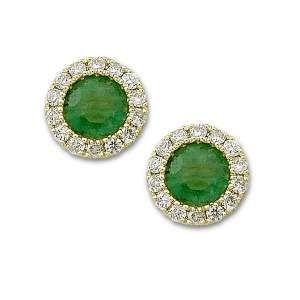 Gemstone and Diamond Halo Stud Earrings by Samuel B. emerald